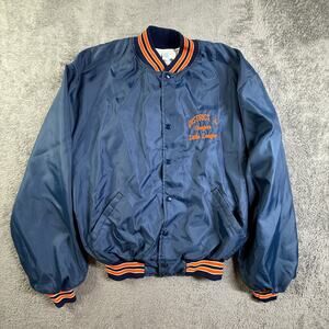 HOWE Athletic Mens XL Navy Blue Baseball Bomber Jacket Snap Front Oregon